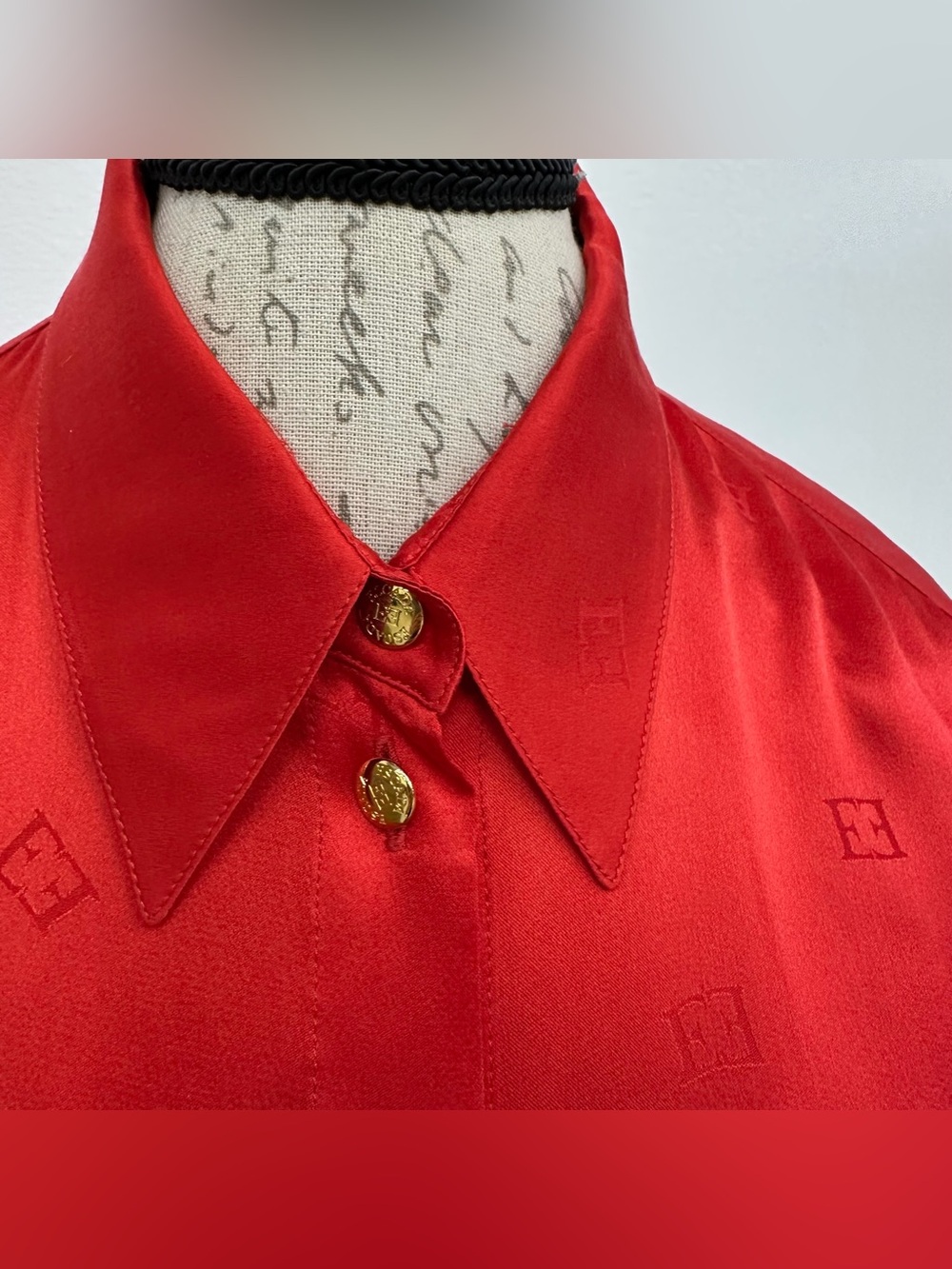 Escada vintage monogram silk jacquard satin button down top - Picture 4 of 11